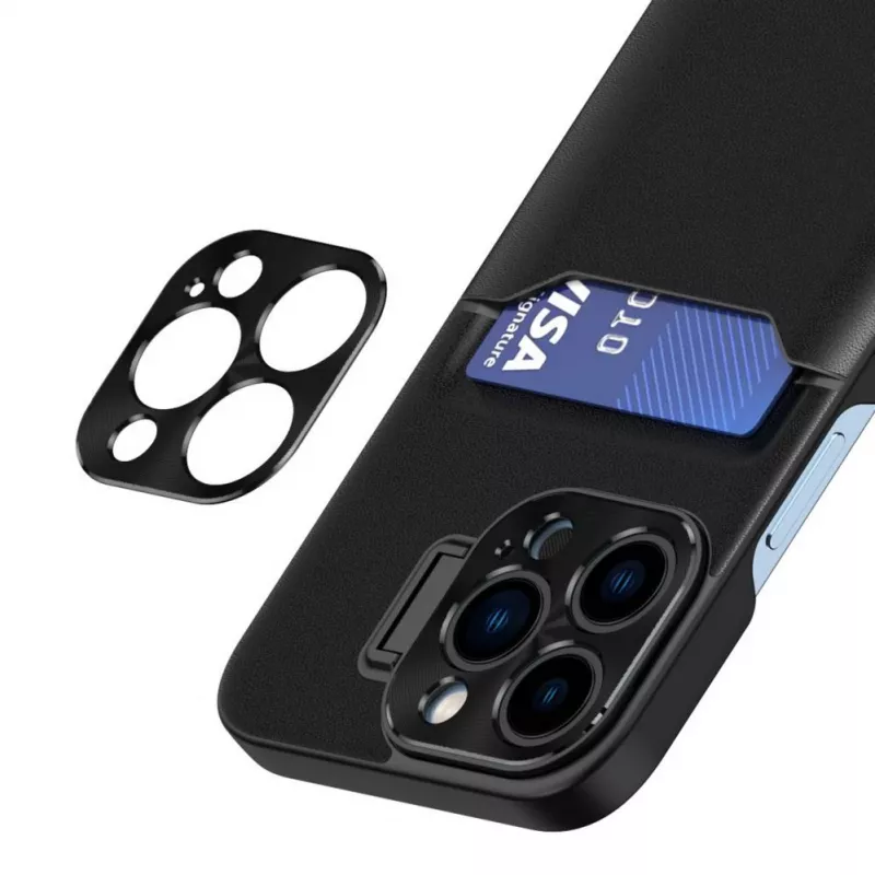 HURTEL iLike Apple iPhone 14 Leder Stand Case Cover kaartenetui met standaard zwart