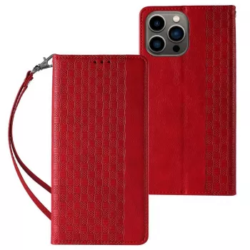 Hurtel Magnet Strap Case voor iPhone 13 Pro Max - wallet folio met afneembare lanyard en hanger - rood
