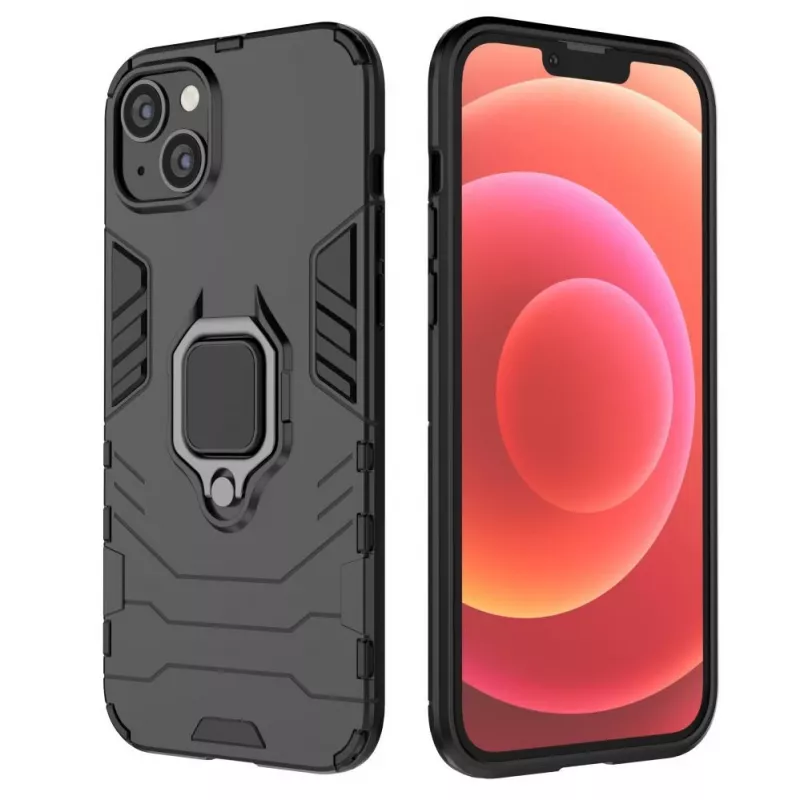 Hurtel Ring Armor Case voor iPhone 14 Plus, Gepantserd Hoesje met Magnetische Houder, Ring, Zwart