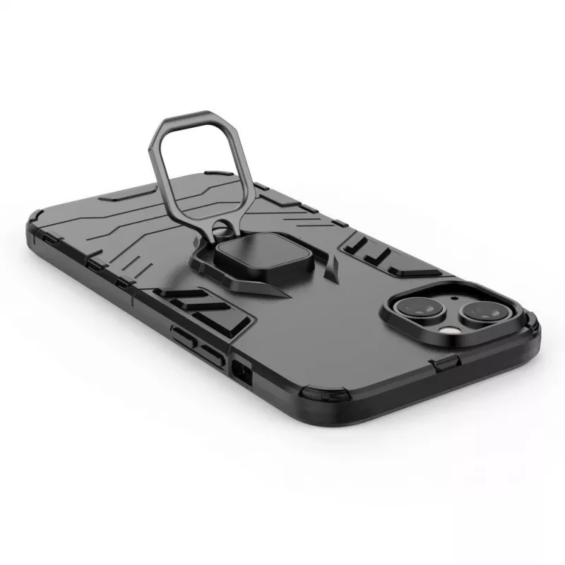 Hurtel Ring Armor Case voor iPhone 14 Plus, Gepantserd Hoesje met Magnetische Houder, Ring, Zwart