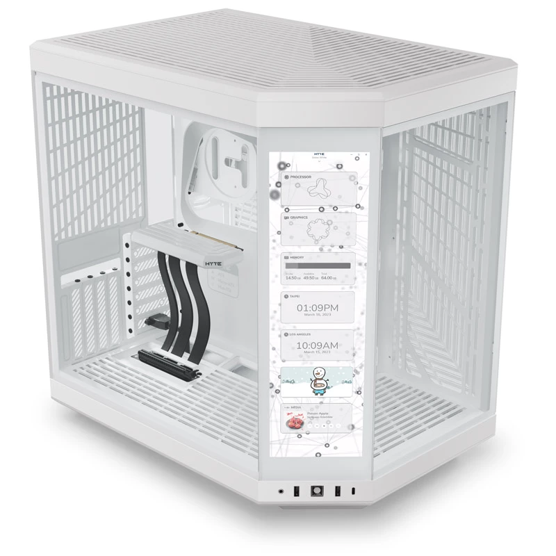 HYTE Y70 Touch Mid-Tower behuizing, wit, 14,1 inch LCD-touchscreen, gehard glas, E-ATX/ATX/mATX/Mini-ITX