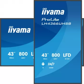 IIYAMA LH4366UHSB-B1AG 43 inch 4K UHD digital signage display, VA-paneel, 500 cd/m², 24/7 gebruik, Android 9.0, Wi-Fi, 2x 10W luidspreker