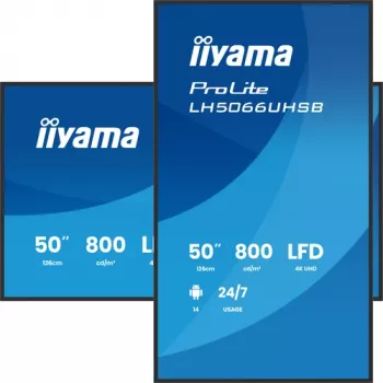 IIYAMA LH5066UHSB-B1AG 50 inch 4K UHD IPS digital signage display met Android, 2x HDMI, USB-C, 500 cd/m²