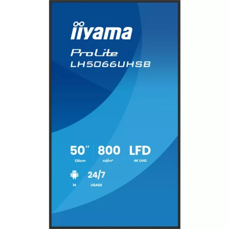 IIYAMA LH5066UHSB-B1AG 50 inch 4K UHD IPS digital signage display met Android, 2x HDMI, USB-C, 500 cd/m²