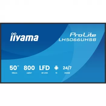 IIYAMA LH5066UHSB-B1AG 50 inch 4K UHD IPS digital signage display met Android, 2x HDMI, USB-C, 500 cd/m²