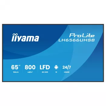 IIYAMA LH6566UHSB-B1AG 65 inch 4K UHD digital signage display met Android 11, 500 cd/m², 2x HDMI, USB-C, DP, WiFi, 18/7 gebruik