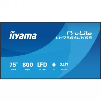 IIYAMA LH7566UHSB-B1AG 75 inch 4K UHD digital signage display met Android 11, 24/7 gebruik