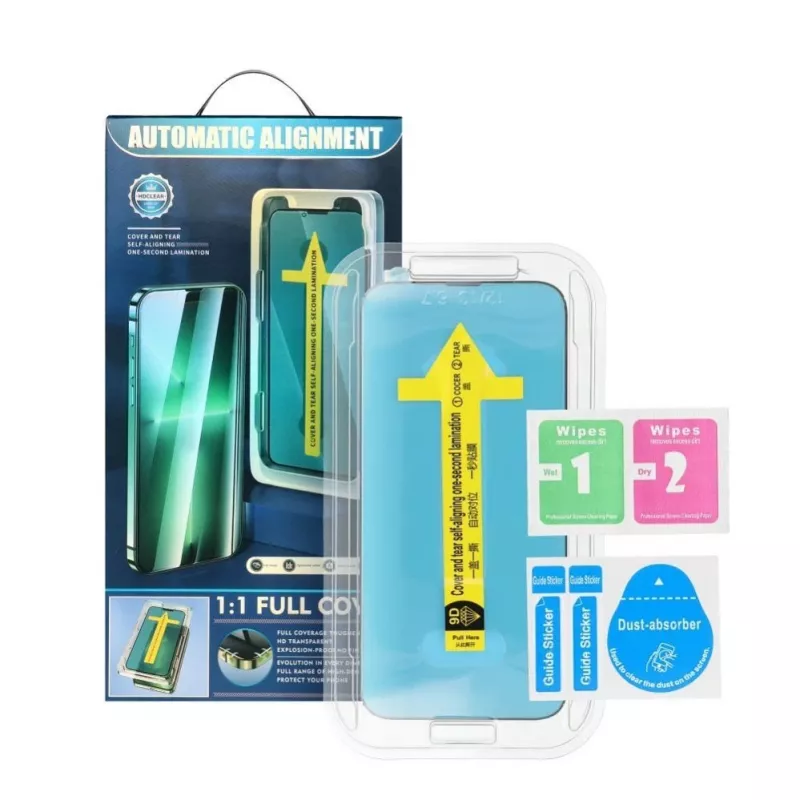 iLike Apple 5D full glue gehard glas voor iPhone 13 / 13 Pro / 14 zwart + applicator
