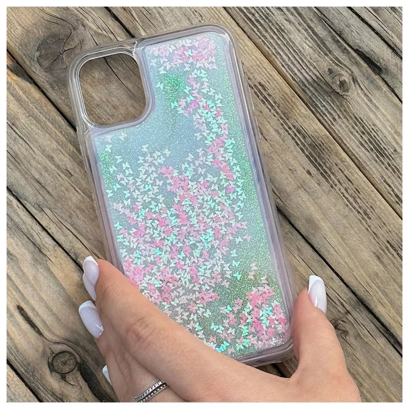 iLike Apple iPhone 11 siliconen hoesje water glitter roze