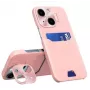 iLike Apple iPhone 14 Leder Stand Case Cover Kartenetui met Standfuß roze