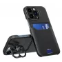 iLike Apple iPhone 14 Pro leren stand case cover kaarthouder met standvoet zwart