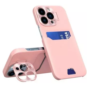 iLike Apple iPhone 14 Pro Max kaarthoesje met standaard, lederen standhoes, roze