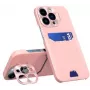iLike Apple iPhone 14 Pro Max kaarthoesje met standaard, lederen standhoes, roze