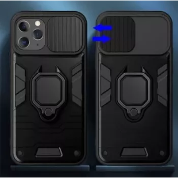 iLike Apple iPhone 14 Pro Max Ring Lens Case zwart - hybride beschermhoes met geïntegreerde ringhouder, cameralensbescherming, schokdemping, compatibel met draadloos laden