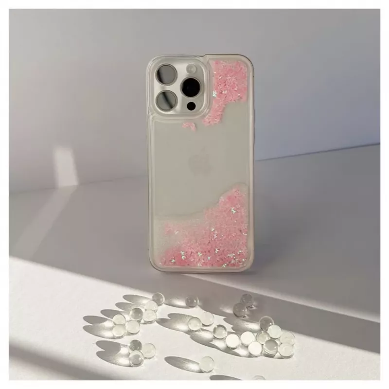 iLike Apple iPhone 15 Pro Max siliconenhoes Water Glitter roze