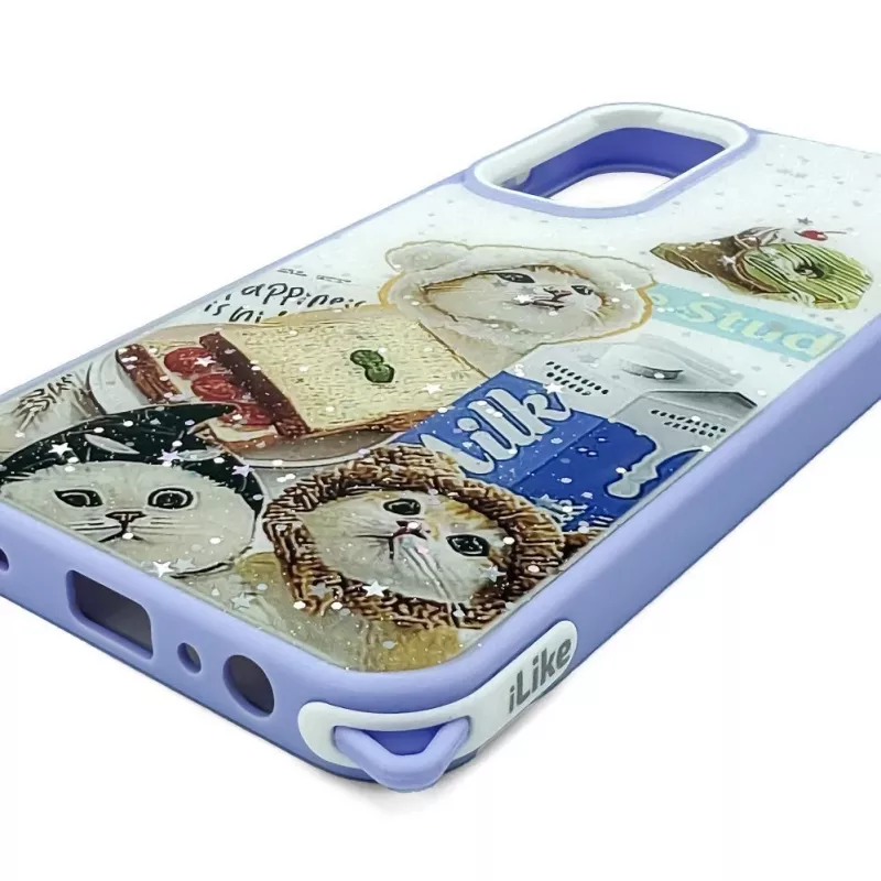 iLike Samsung Galaxy A15 epoxy cartoon cover hoesje paars wit