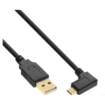 InLine Micro-USB 2.0-kabel, USB-A stekker naar Micro-B stekker haaks, vergulde contacten, 0,5 m