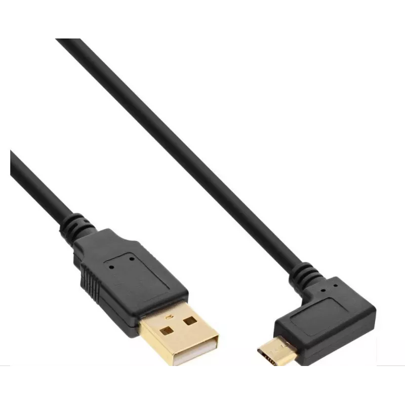 InLine Micro-USB 2.0-kabel, USB-A stekker naar Micro-B stekker haaks, vergulde contacten, 0,5 m