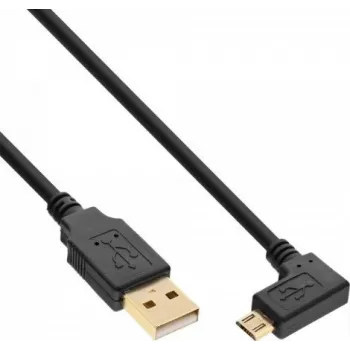 InLine Micro-USB 2.0-kabel, USB-A stekker naar Micro-B stekker haaks, vergulde contacten, 0,5 m