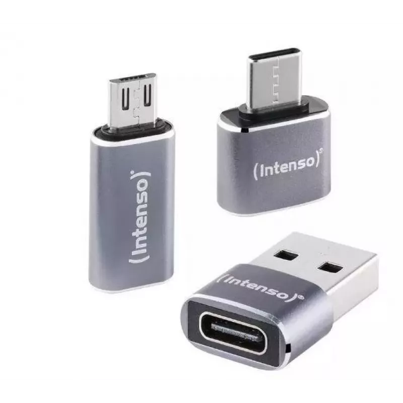 Intenso 3-in-1 USB-C multiport adapter, USB-C naar USB-A, USB-C, micro-USB, 480 Mbit/s, 60W PD, zwart
