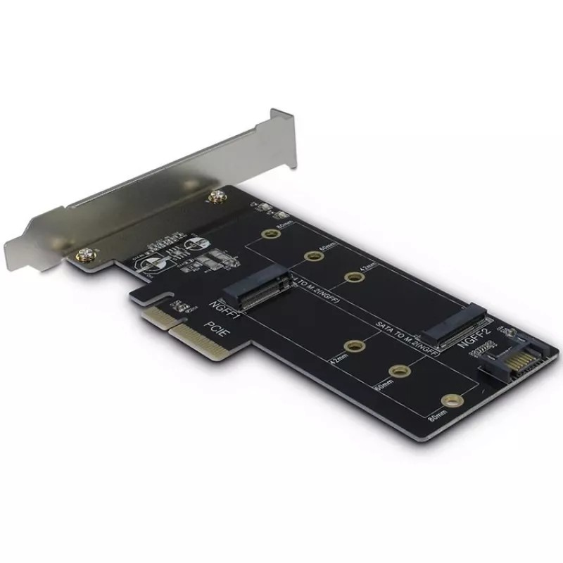 Inter-Tech KT015 PCIe-adapterkaart, PCIe x4 naar M.2 + SATA naar M.2