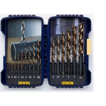 IRWIN TURBOMAX PRO 15-delige HSS-spiraalborenset, 1,5–10 mm, DIN 338, kruisslijping, metaal/hout/kunststof