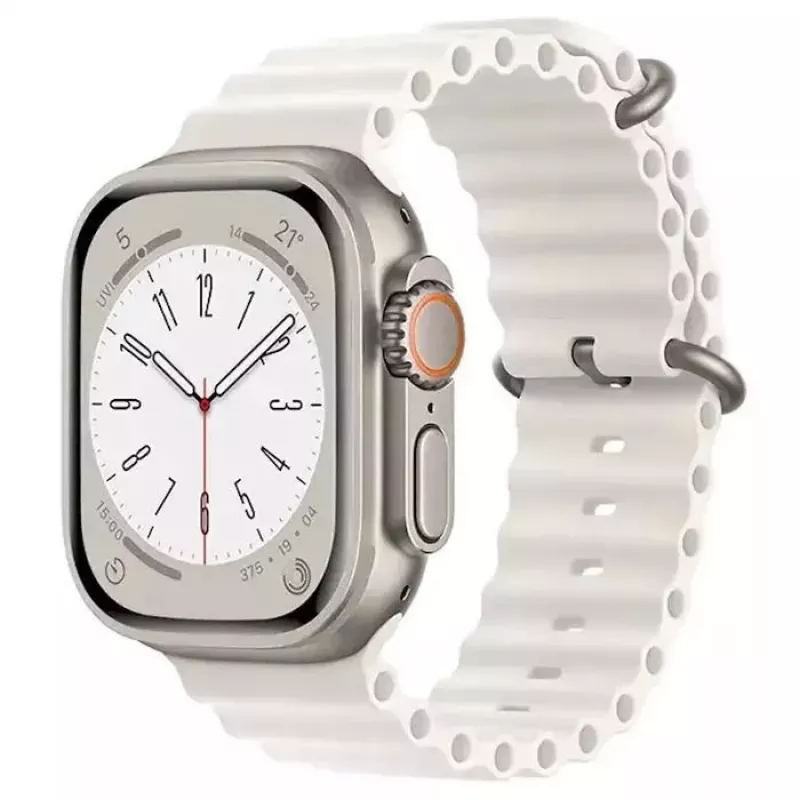 iWear S1 Grooved Soft Silicone 20mm band voor Apple Watch 49mm / 45mm / 44mm / 42mm wit