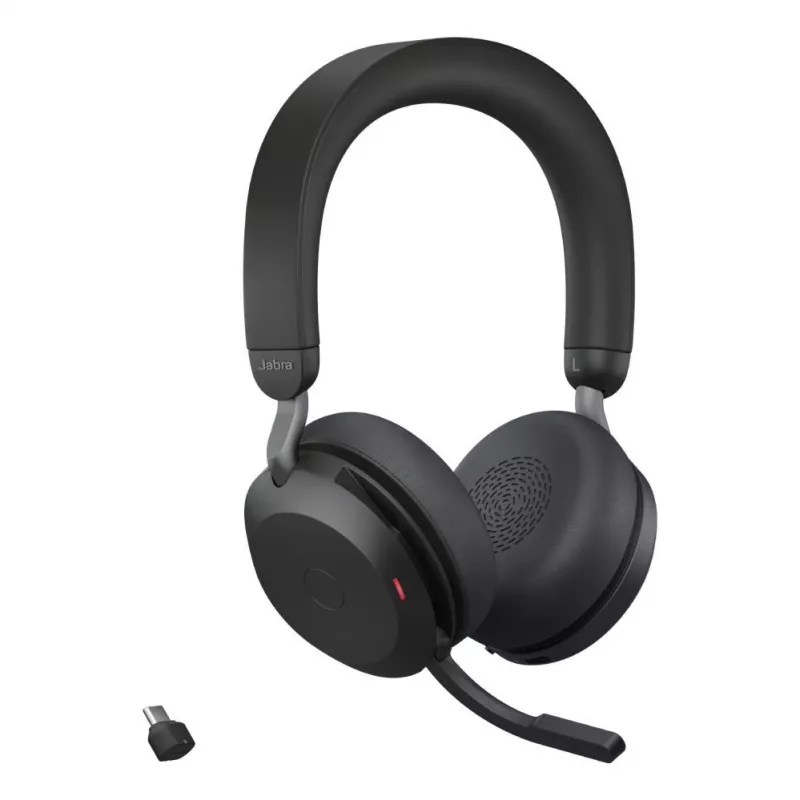 Jabra Evolve2 75 draadloze Bluetooth-headset met actieve ruisonderdrukking, Microsoft Teams gecertificeerd, zwart