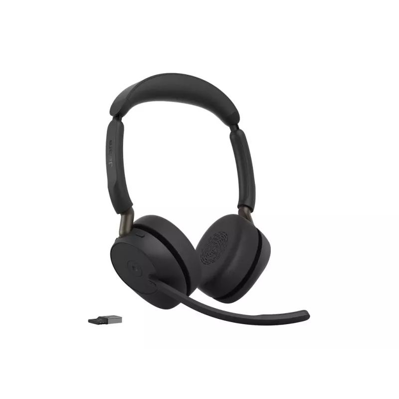 Jabra Evolve3 65 stereo Link 390a MS draadloze on-ear headset met Bluetooth en USB-A-adapter, geoptimaliseerd voor Microsoft Teams, zwart