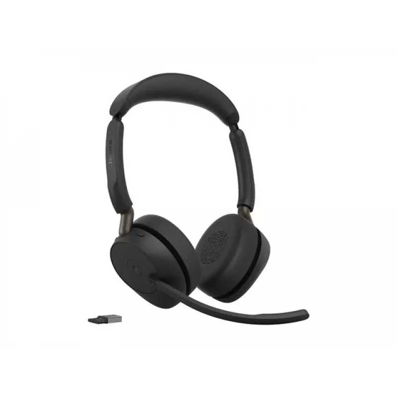 Jabra Evolve3 65 stereo draadloze Bluetooth-headset met Link 390a USB-A-adapter en laadstation – Microsoft Teams-gecertificeerd, on-ear, ruisonderdrukkende microfoon, 37h accu