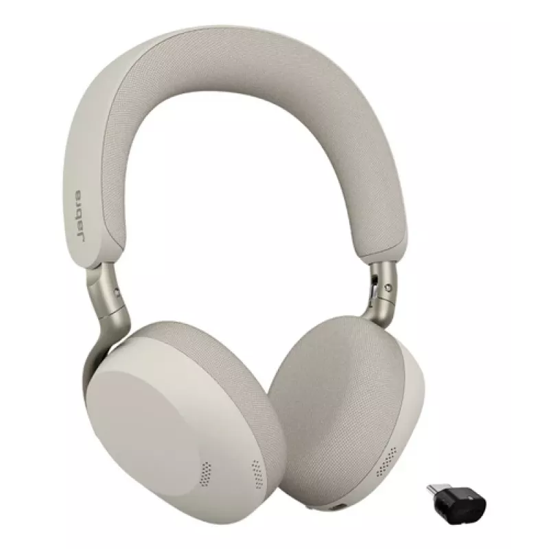 Jabra Evolve3 75 UC draadloze on-ear Bluetooth-headset met ruisonderdrukking en Link 390c adapter (Warm Grey)