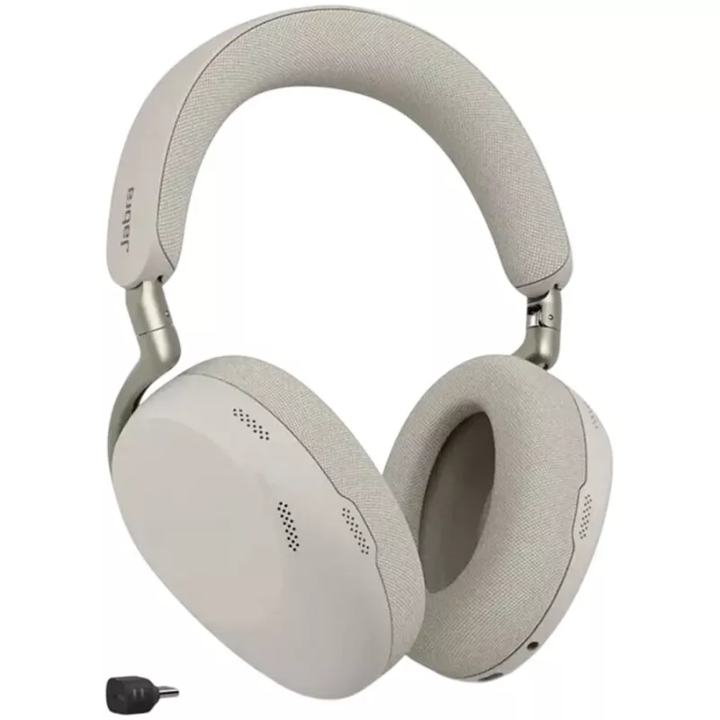 Jabra Evolve3 85 UC draadloze over-ear-headset met actieve ruisonderdrukking en Link 390C-adapter, warm grey