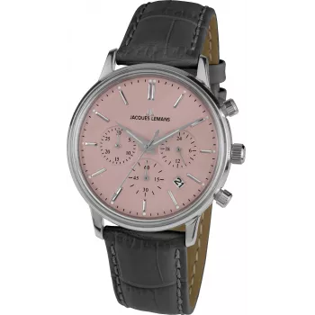 JACQUES LEMANS Liverpool heren chronograaf horloge 1-209F 39mm RVS zwarte wijzerplaat