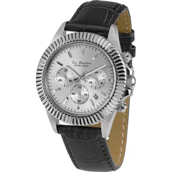 JACQUES LEMANS LP-111B unisex analoog quartz horloge RVS behuizing zilveren wijzerplaat zwarte leren band
