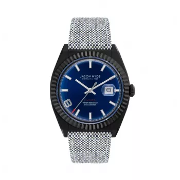 JASON HYDE MAN JH30006 40mm analoog kwartshorloge blauwe wijzerplaat blauwe textiel band