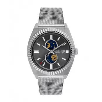 JASON HYDE MAN JH41005 40mm quartz RVS leder herenhorloge zwart