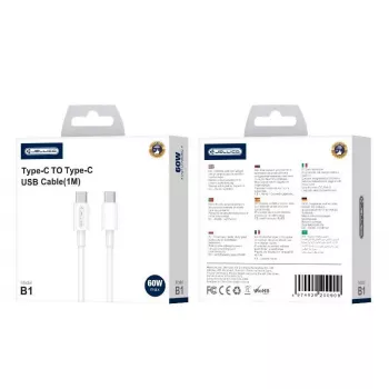 Jellico B1 Durable-Soft universele USB-C naar USB-C data- & fast-PD-20W-oplaadkabel 1m wit