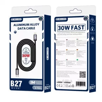 Jellico B27 Geweven Katoen USB-C naar Lightning Data & Fast PD 30W Oplaadkabel 1m Zwart