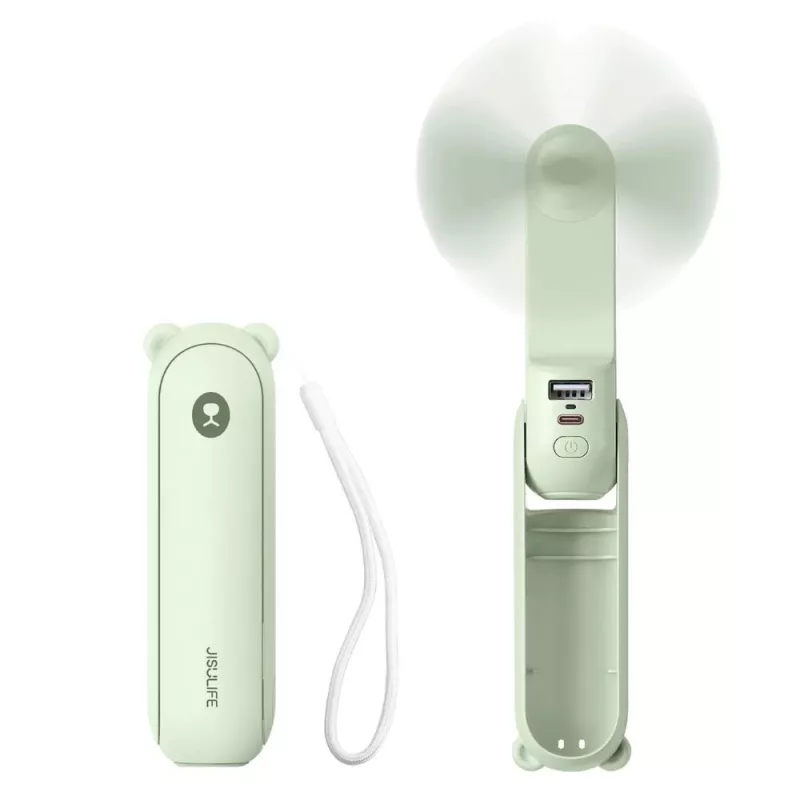 JISULIFE handventilator 8 Plus 5000mAh USB-C oplaadbare draagbare ventilator met powerbank en led-display - groen