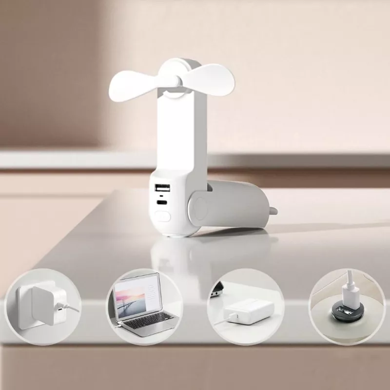 JISULIFE handventilator 8 Plus White - 5000mAh, USB-C, 46u accuduur, led-display, powerbank