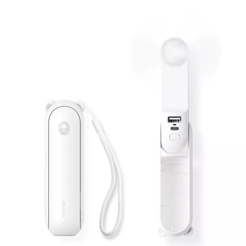 JISULIFE handventilator 8 Plus White - 5000mAh, USB-C, 46u accuduur, led-display, powerbank