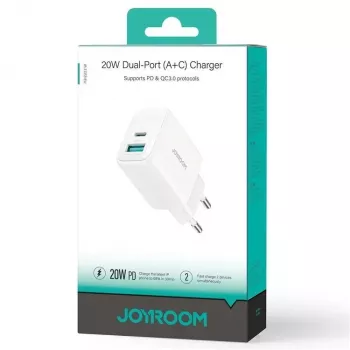 Joyroom 20W dual-port (USB-A + USB-C) oplader EU-stekker wit