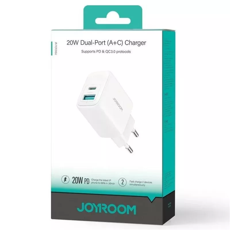 Joyroom 20W dual-port (USB-A + USB-C) oplader EU-stekker wit
