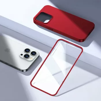Joyroom 360 Full Case voor- en achterzijde voor iPhone 13 Pro Max + geharde glasbeschermfolie rood (JR-BP928 rood)