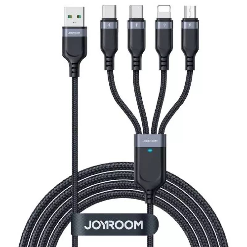 Joyroom 4-in-1 USB - Lightning/ Type-C/ Type-C/ Micro USB kabel Multi-Color-serie A18, 3,5A, 1,2m, zwart (S-1T4018A18c)