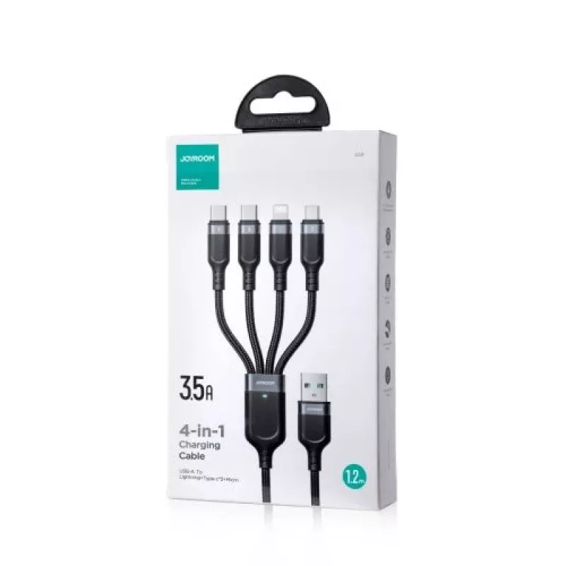 Joyroom 4-in-1 USB - Lightning/ Type-C/ Type-C/ Micro USB kabel Multi-Color-serie A18, 3,5A, 1,2m, zwart (S-1T4018A18c)