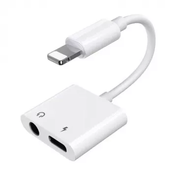 Joyroom adapter Lightning naar Lightning/3.5mm mini-jack, 0,12 m, wit (S-Y104)