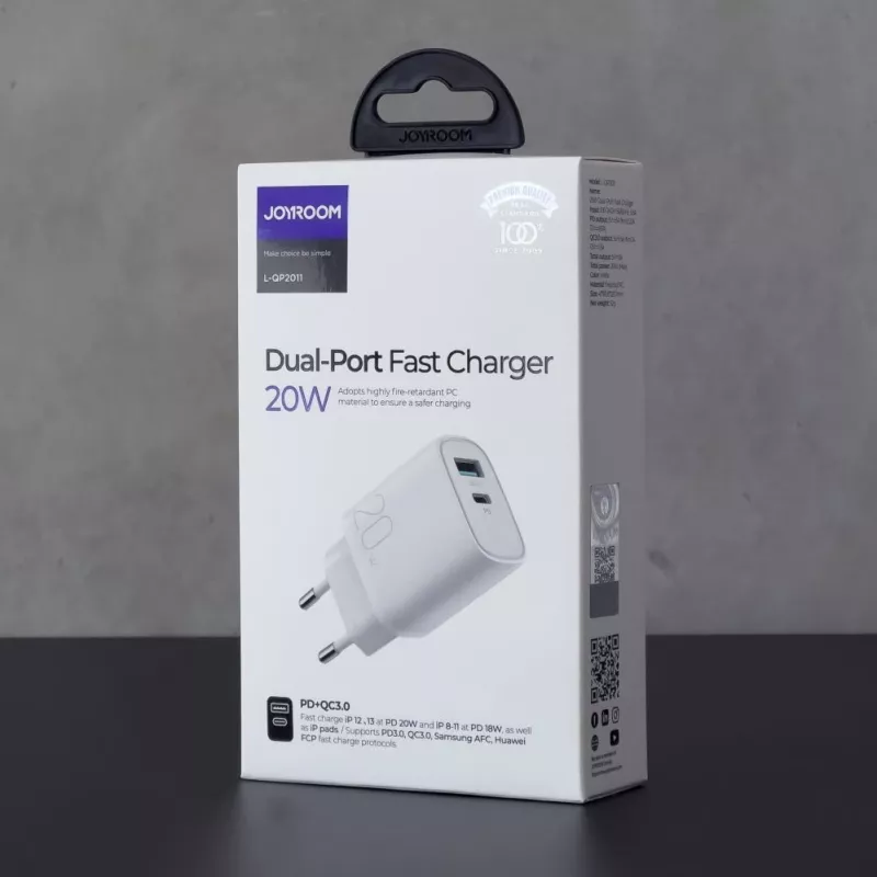 JOYROOM snellader USB-A QC3.0 / USB-C PD 20W wit (L-QP2011)