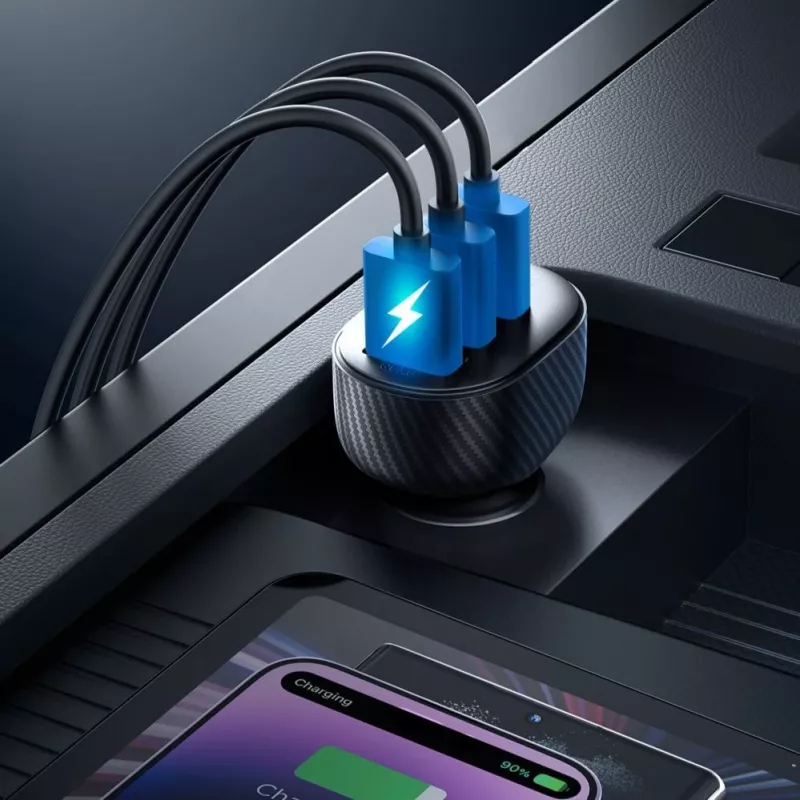 Joyroom JR-CCD03 Autolader met digitaal display, 3x USB-A, 17W, 3,4A, zwart