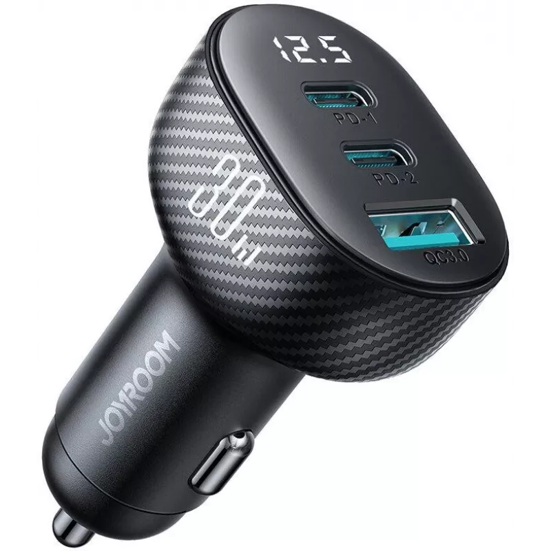 Joyroom JR-CCD04 autolader 30W 2x USB-C USB-A met digitaal display - zwart